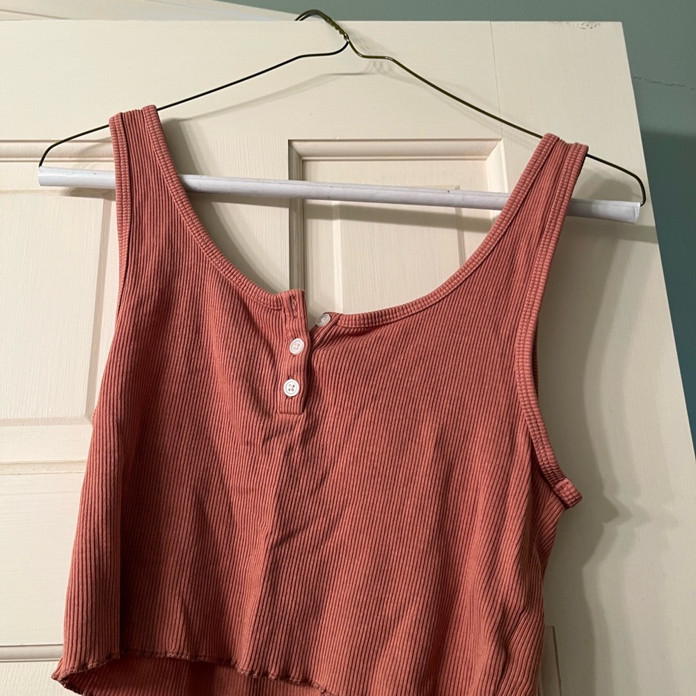 American Eagle Outfitters Pink Brown Sleeveless Crop Tank Top